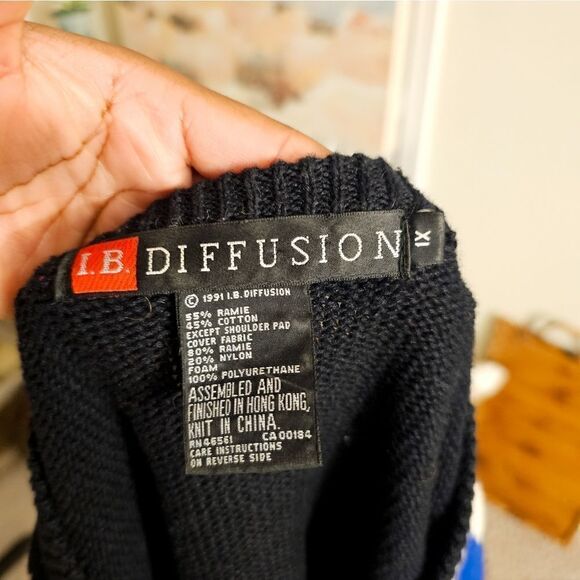 Vtg I.B Diffusion Sweater 90's Bold Retro Geometric Print Embellished Rhinestone - Picture 12 of 15